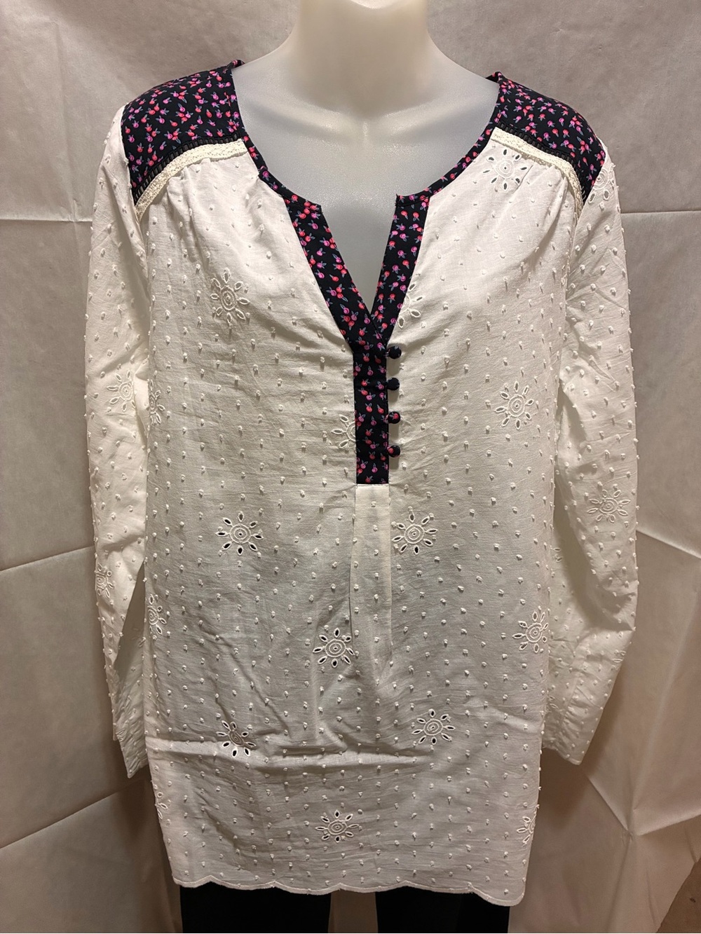 Matilda Jane White Eyelet Tunic with Navy and Pink Floral Accents